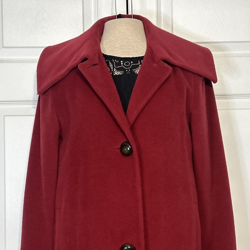 Cole Haan Angora Rabbit Hair Wool Blend Red Lined Long Coat Statement Luxury 8 - Picture 2 of 12